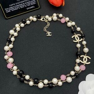 CHANEL Black, Pink, and Pearl Necklace